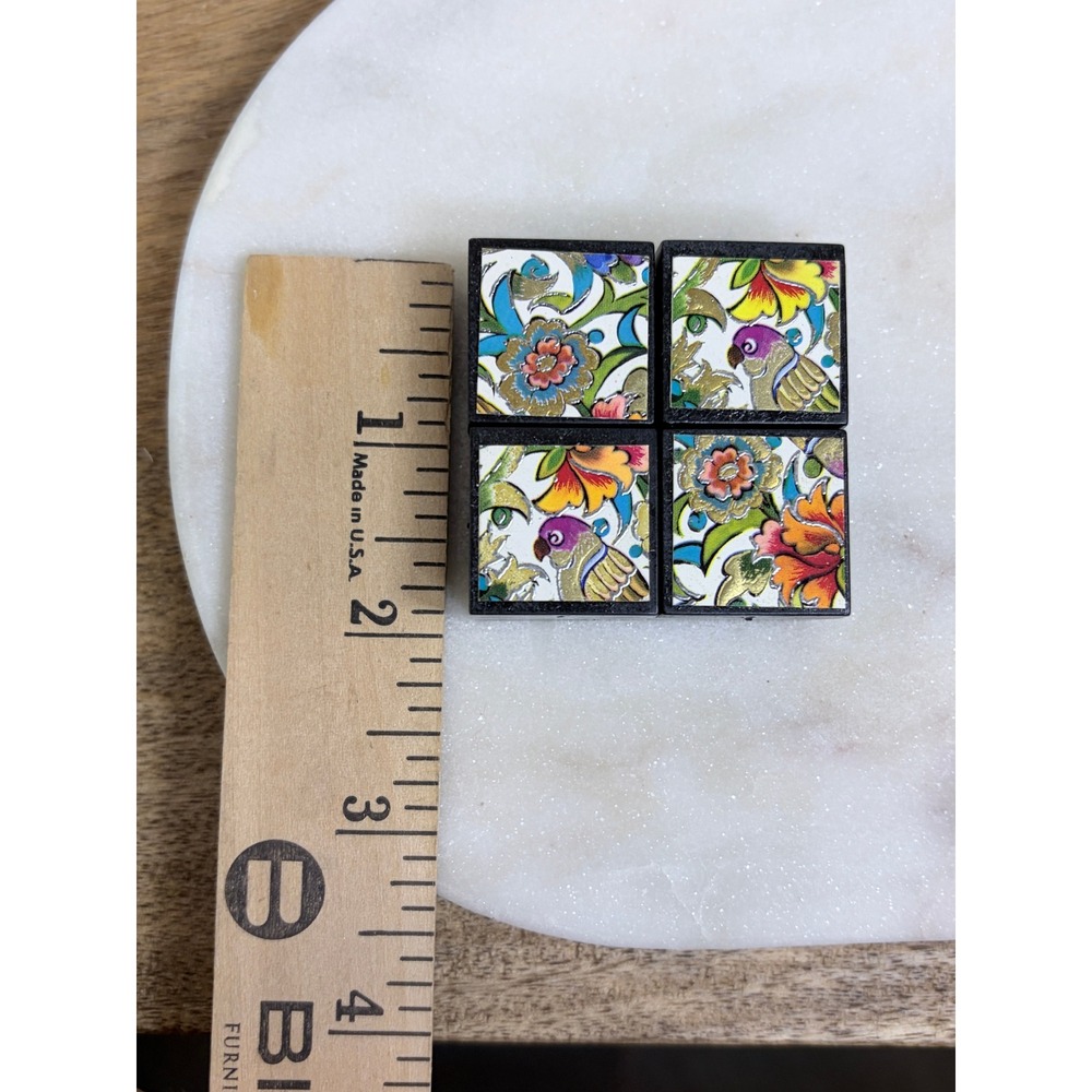 Black Floral Bird Trinket Boxes Set of 4 Mini Square Plastic Containers Decor - Picture 6 of 6